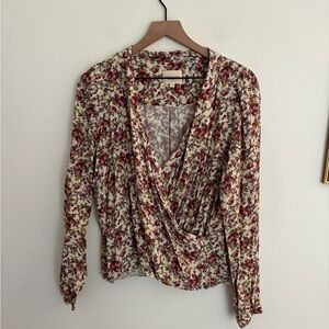Sezane Romantic Floral Abelia Blouse Wrap V Neck Chic Women size 40 Medium EUC